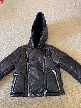 Balmain Kids Black Shiny Hooded Puffer Jacket